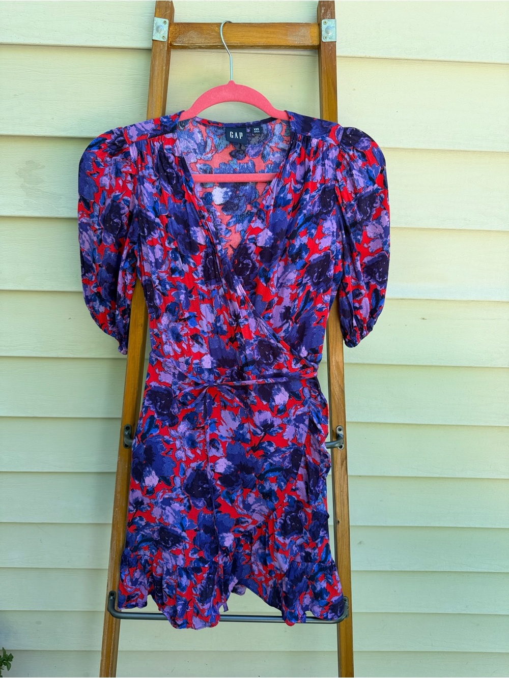 GAP Red and Purple Floral Wrap Mini Dress size XXS